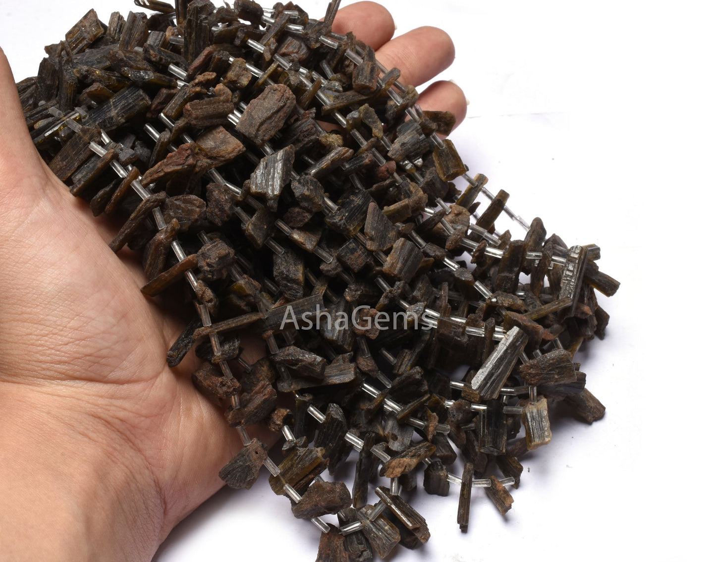 Natural Epidote Rough Gemstone Beads, 14 Inch Strand Epidote Beads, Epidote Long Raw Rough Stick Shape Uneven Beads For Boho Jewelry Crafts