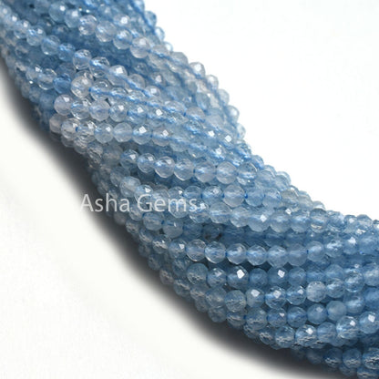 2.5 mm AAA Aquamarine Machine Cut Faceted Gemstone Beads, Natural Shaded Blue Aquamarine Micro Cut Rondelle Beads, Tiny Aquamarine Bead SALE