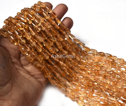 Beautiful Citrine Quartz Smooth Drops Shape Beads Natural Citrine Handmade Teardrop Gemstone Beads Straight Drill Jewelry Beads For Crafts