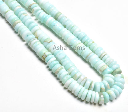 16 Inch Strand Sky Blue Opal Smooth Handmade Flat Tyre Gemstone Beads, Opal Plain Wheel Shape Center Drill Beads Blue Opal Bead Jewelry SALE