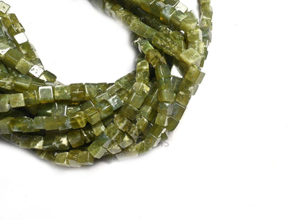 Beautiful Vessonite 3D Cube Box Shape Smooth Gemstone Beads,8/16" Natural Green Vesuvianite Cube Box Plain Handmade Bead Jewelry Making SALE