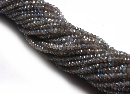 3.5mm AAA Labradorite Beads, Silver Coated Labradorite Micro Cut Faceted Rondelle Beads, Labradorite Machine Cut Gemstone Loose Bead Jewelry