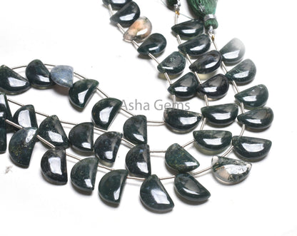 Beautiful Moss Agate Smooth D Shape Gemstone Beads,10x16 mm Moss Green Agate Side Drill Fancy Handmade Bead, Moss Agate Bead Jewelry Makings