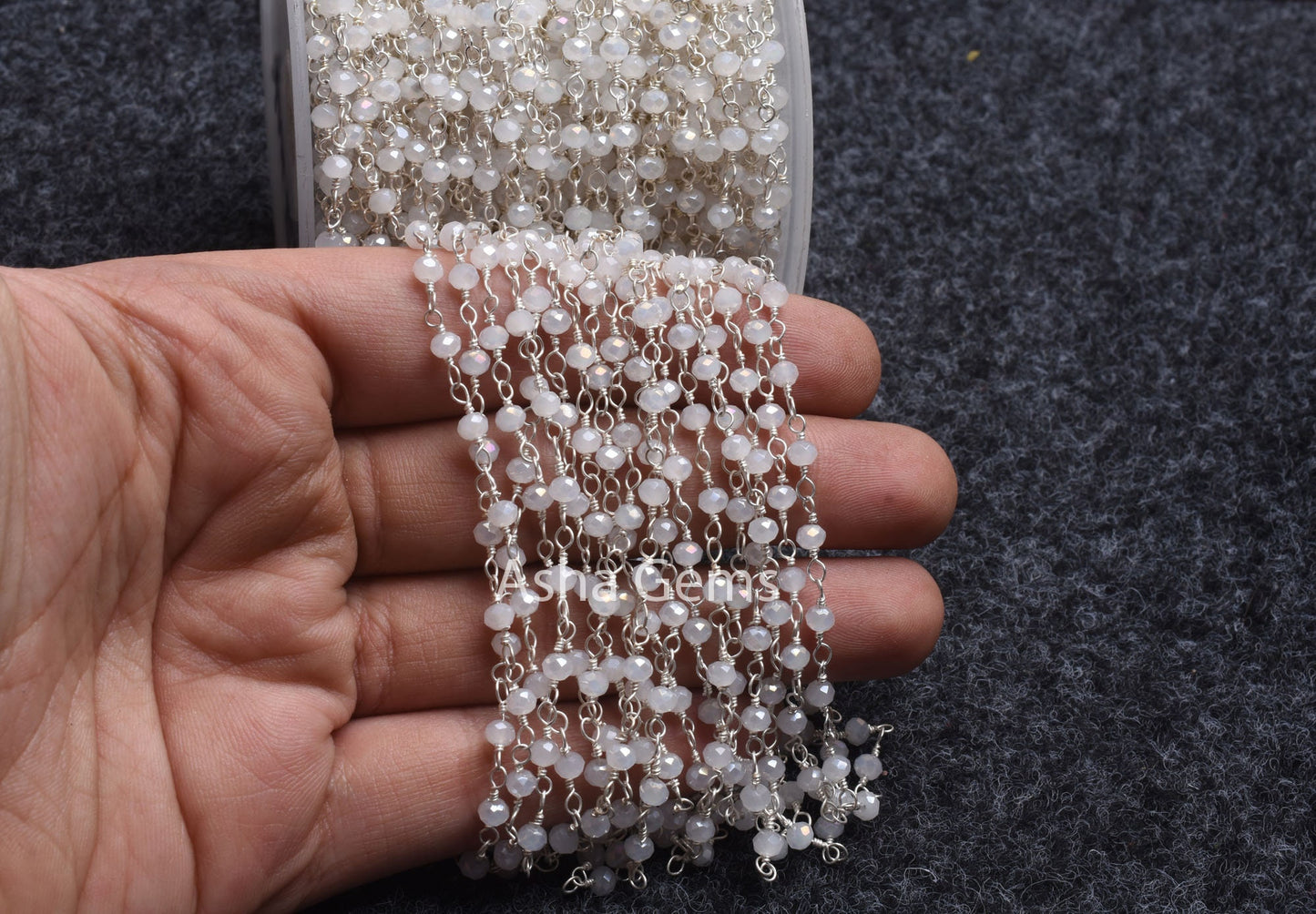 Gold Silver Plated Wire 3,5,10,25 Ft, White Quartz Hydro Rondelle Faceted Beaded Rosary Chain Jewelry Making,3-3.5 mm Beads Rosary Chains