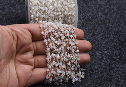 Gold Silver Plated Wire 3,5,10,25 Ft, White Quartz Hydro Rondelle Faceted Beaded Rosary Chain Jewelry Making,3-3.5 mm Beads Rosary Chains