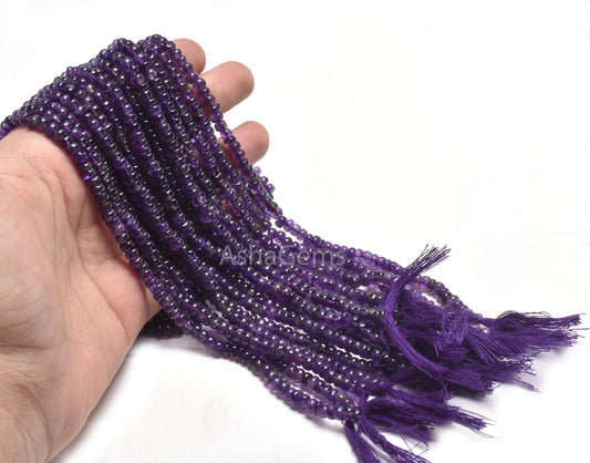 5 mm Purple Amethyst Smooth Rondelle Gemstone Beads,13" Strand Natural Amethyst Handmade Plain Beads, Fine African amethyst Jewelry makings