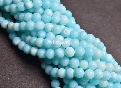 7-8 mm AAA Sky Blue Opal Smooth Round Ball Beads, Peru Opal Plain Round Shape Gemstone Beads, Blue Opal Beads Jewelry Necklace Making SALE