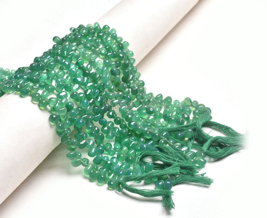 Fine Green Onyx Handmade Drop Uneven Gemstone Beads,13"Strand Onyx Smooth Teardrop Side Drill Bead Green Onyx Bead Jewelry Making Craft SALE