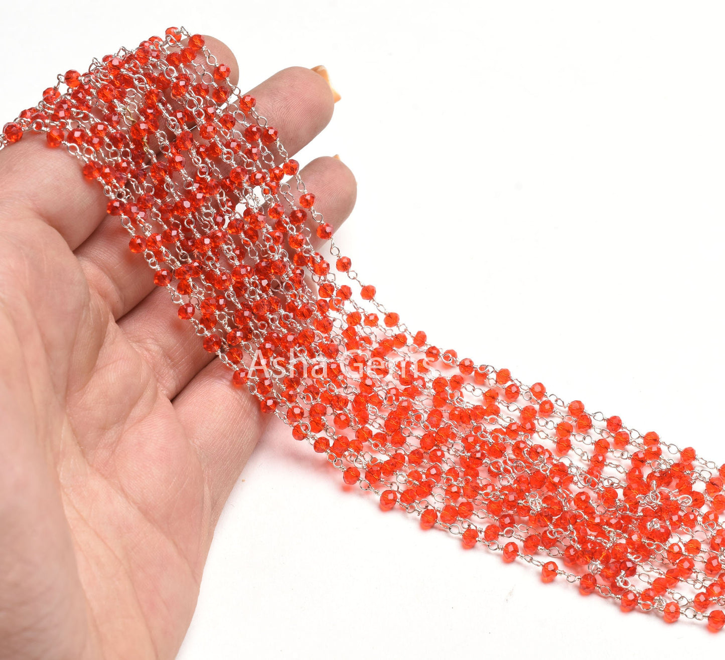 Beautiful Cherry Red Quartz Hydro Faceted Rondelle Beads Rosary Chain Silver Plated Wire Beaded Chain 1,5,10,50 Ft Bulk Supply Jewelry Chain
