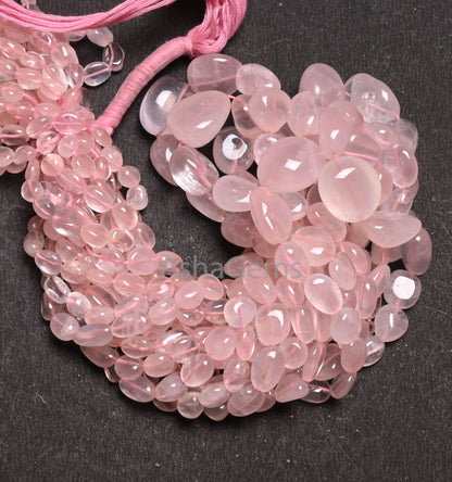 Fine Quality Pink Rose Quartz Smooth Nugget Gemstone Loose Beads,9/18" Strand Natural Rose Quartz Tumble Handmade Bead Necklace Jewelry SALE (AG 22303)