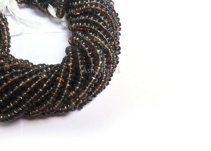 Fine Quality Smoky Quartz Smooth Rondelle Shape Beads, Natural Black smoky Plain Handmade Gemstone Bead Smoky Bead Jewelry making Craft SALE