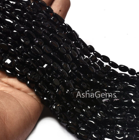 Natural Black Spinel Smooth Oval Shape Beads,13" Strand Spinel Handmade Uneven Oval Shape Beads, Black Spinel Beads For Jewelry Making Craft