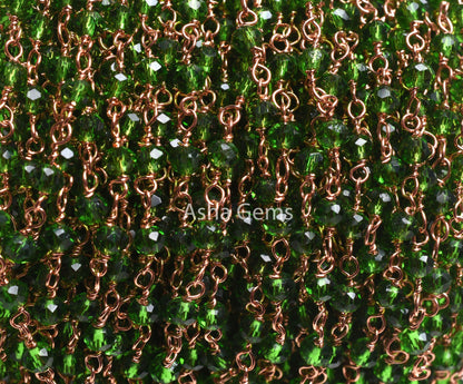 Rosary Chain, Green Chrome Diopside Hydro Faceted Beads Chain Rose Gold Plated Copper wire wrap rondelle Micro cut Beads Handmade Chain SALE