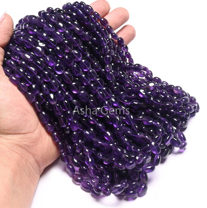Natural African Amethyst Smooth Nugget Gemstone Loose Beads,16" Strand purple Amethyst Handmade Tumble Beads, Fine Amethyst Necklace Jewelry (AG 22297)