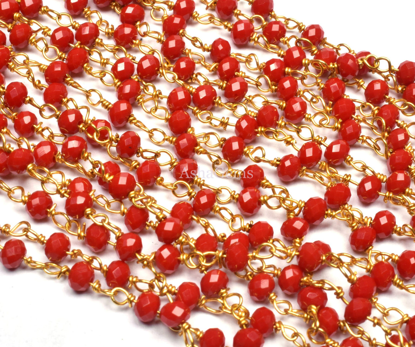 1,3,5,10,25 Feet,Red Onyx Hydro Faceted Rondelle Beaded Rosary Chain Gold Plated Wire Jewelry Making Finding Wrap Chain 3-3.5mm Roll Chain