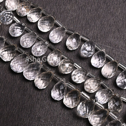 AAA Quality Crystal Quartz Faceted Drop Shape Beads,7"Natural White Crystal Side Drill Teardrop Gemstone Briolette Beads Jewelry Making SALE
