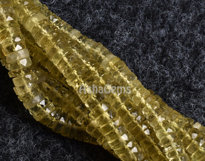 Lemon Quartz Faceted Heishi Tyre Beads,16" Strand Natural Yellow Green Lemon Wheel Shape Beads Gemstone Flat Tyre Faceted Beads For Jewelry