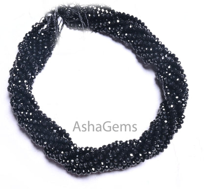 4 mm Beautiful Black Jade Quartz faceted Rondelle Shape Beads,14" AAA Coal Black Jade Quartz machine cut Gemstone Beads Jewelry Crafts SALE