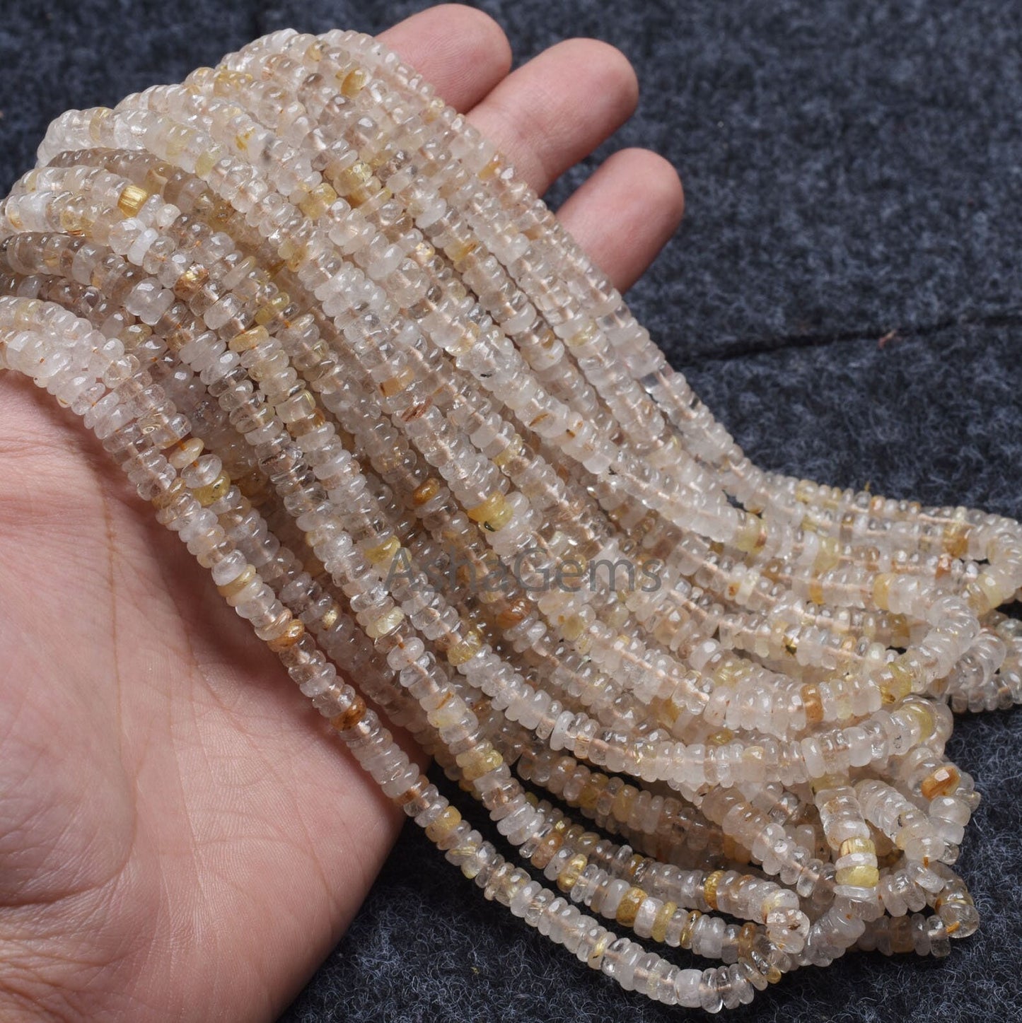 Golden Rutile heishi Tyre Shape Gemstone Beads,5 mm Natural Rutile Beads Tyre,8/16"Strand Yellow Rutile Smooth Handmade Flat Wheel Bead SALE