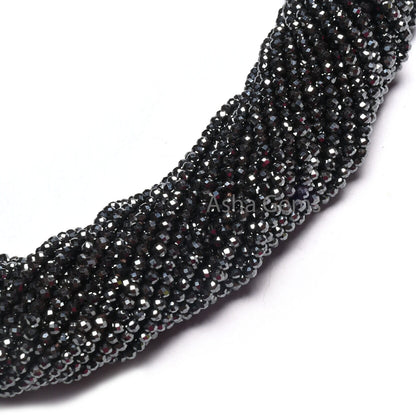 2 mm Natural Hematite Micro Cut Beads,12.5" Fine Quality Gunmetal Faceted Rondelle Tiny Gemstone Beads Jewelry Making Craft,Hematite Beads