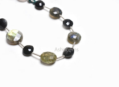 Multi Color Stone Fancy Briolette Gemstone Faceted Beads, Labradorite + Black Spinel Faceted Coin+ 1 Piece Rose Quartz Oval Beads Jewelry