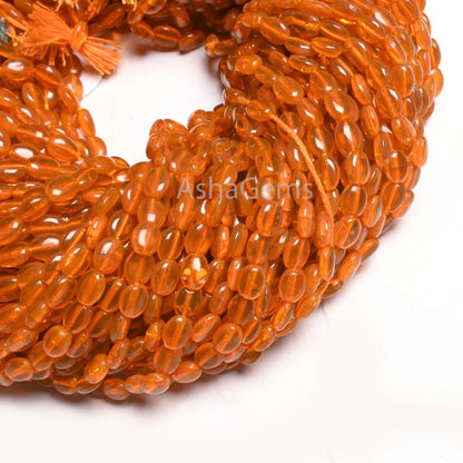 Beautiful Fanta Orange Color Hydro Smooth Oval Shape Beads, 5.5-7 mm Pine Orange Quartz Hydro Plain Handmade Oval Loose Beads Jewelry Crafts
