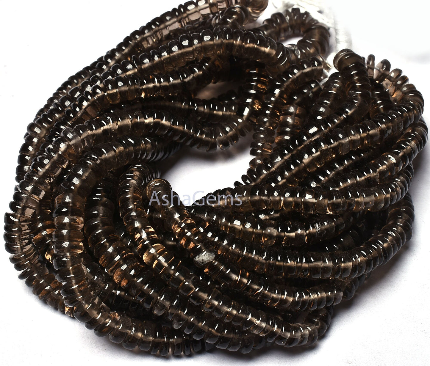 16" Strand Natural Smoky Quartz Smooth Heishi Tyre Shape Gemstone Beads, Fine Smoky Tyre Beads Plain Loose Beads For Jewelry Making Crafts