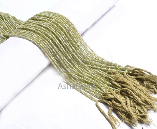 2.5mm Beautiful Green Zircon Micro Faceted Rondelle Beads,13" AAA Peridot Green Cubic Zircon machine Cut Zircon Tiny Bead Jewelry Craft SALE