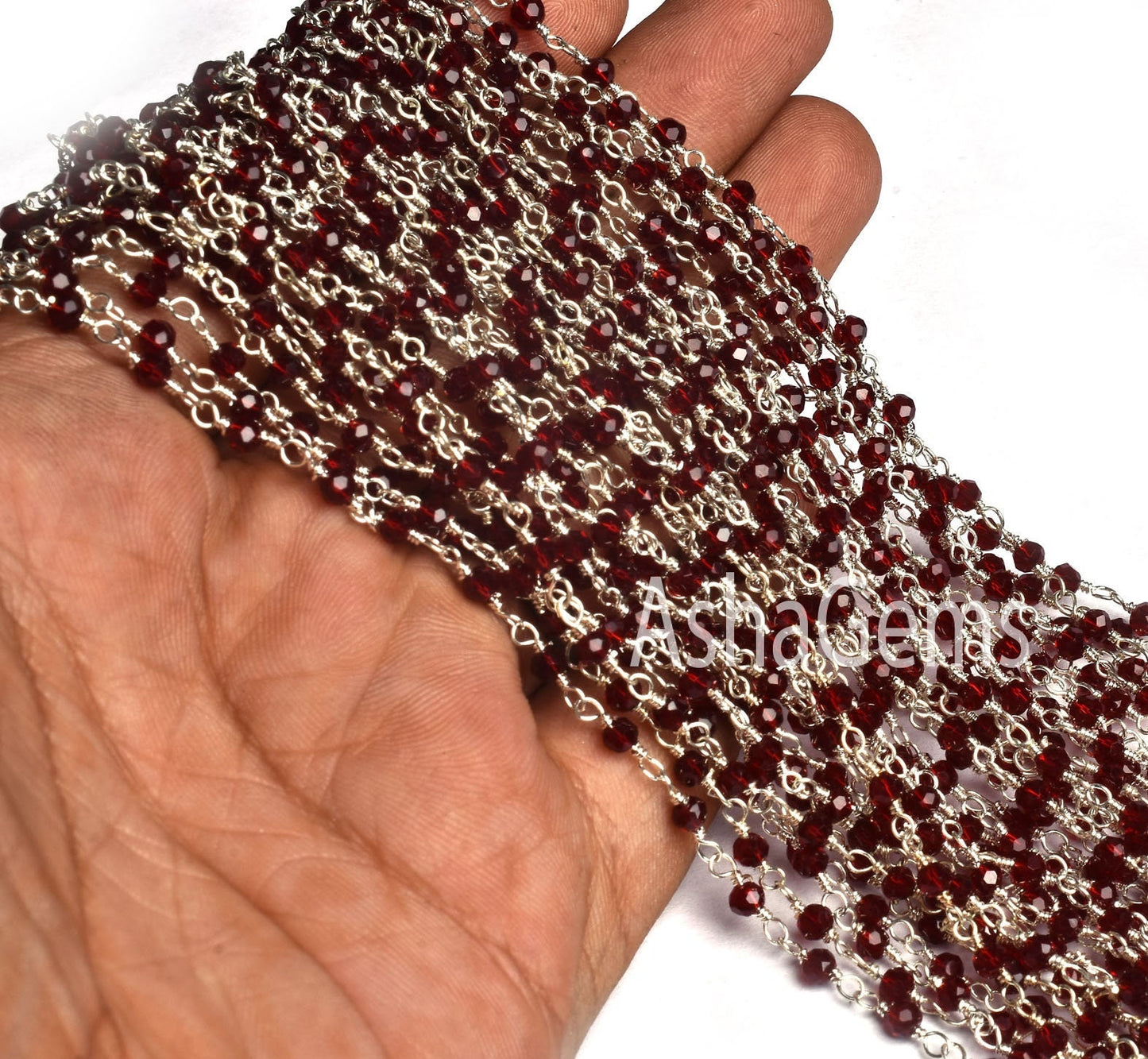 SALE 3,5,10,25 Feet Red Stone Hydro Faceted Rondelle Beaded Rosary Chain Silver Plated Wire,Red Stone Jewelry Making Finding, Chain 3mm