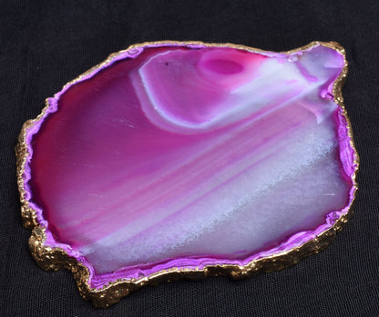 Beautiful Pink Mineral Druzy Coaster Plate, House Warming Coaster ,Boho Quartz Gold Edge Unshape Smooth Shaded Solar Quartz Table Decoration