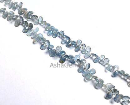 Beautiful Moss Aquamarine Faceted Pear Shape Gemstone beads,8" Natural Blue Aquamarine Side Drill Teardrop Briolette Moss Aqua Beads Jewelry (AG 18627)
