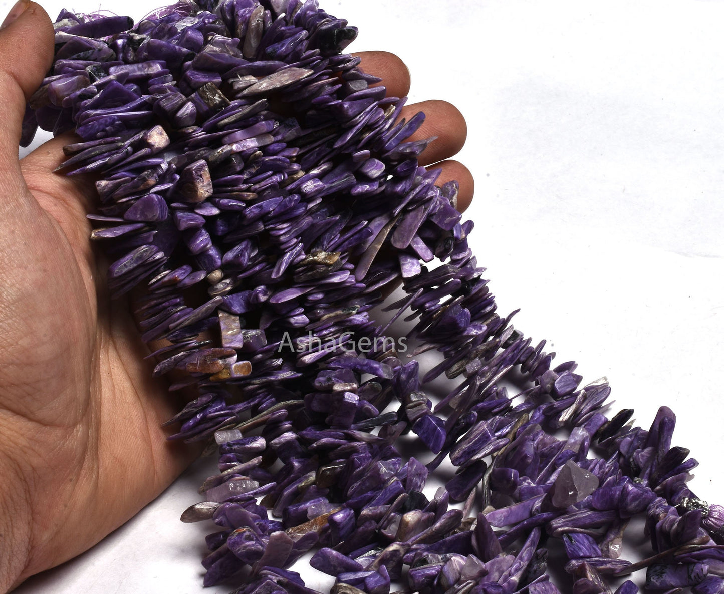 8"Strand Purple Charoite Raw Rough Smooth Nugget Gemstone Beads, Natural Charoite Uneven Free Size Long Chip Beads Charoite Jewelry Makings