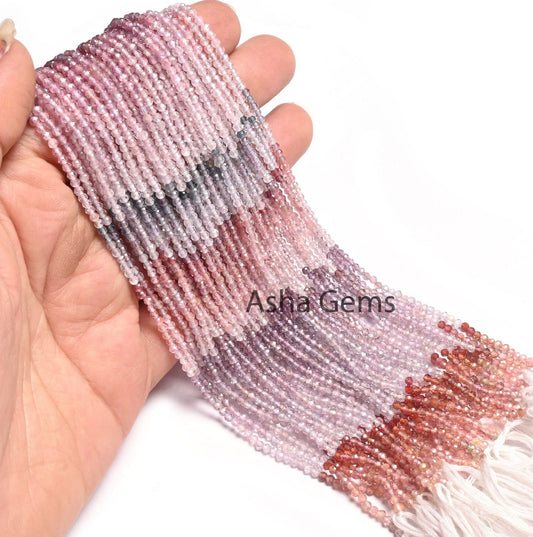 2.7mm Natural Multi Spinel Micro Cut Faceted Gemstone Loose Beads, Genuine Spinel Machine Cut Rondelle Beads, Fine Real Spinal Beads Jewelry