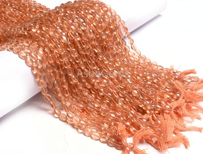 6.5-8 mm Fine Quality Creamy Peach Quartz Hydro Smooth Oval Shape Beads,13" Peach Hydro Plain Oval handmade Loose Beads Jewelry Making Craft