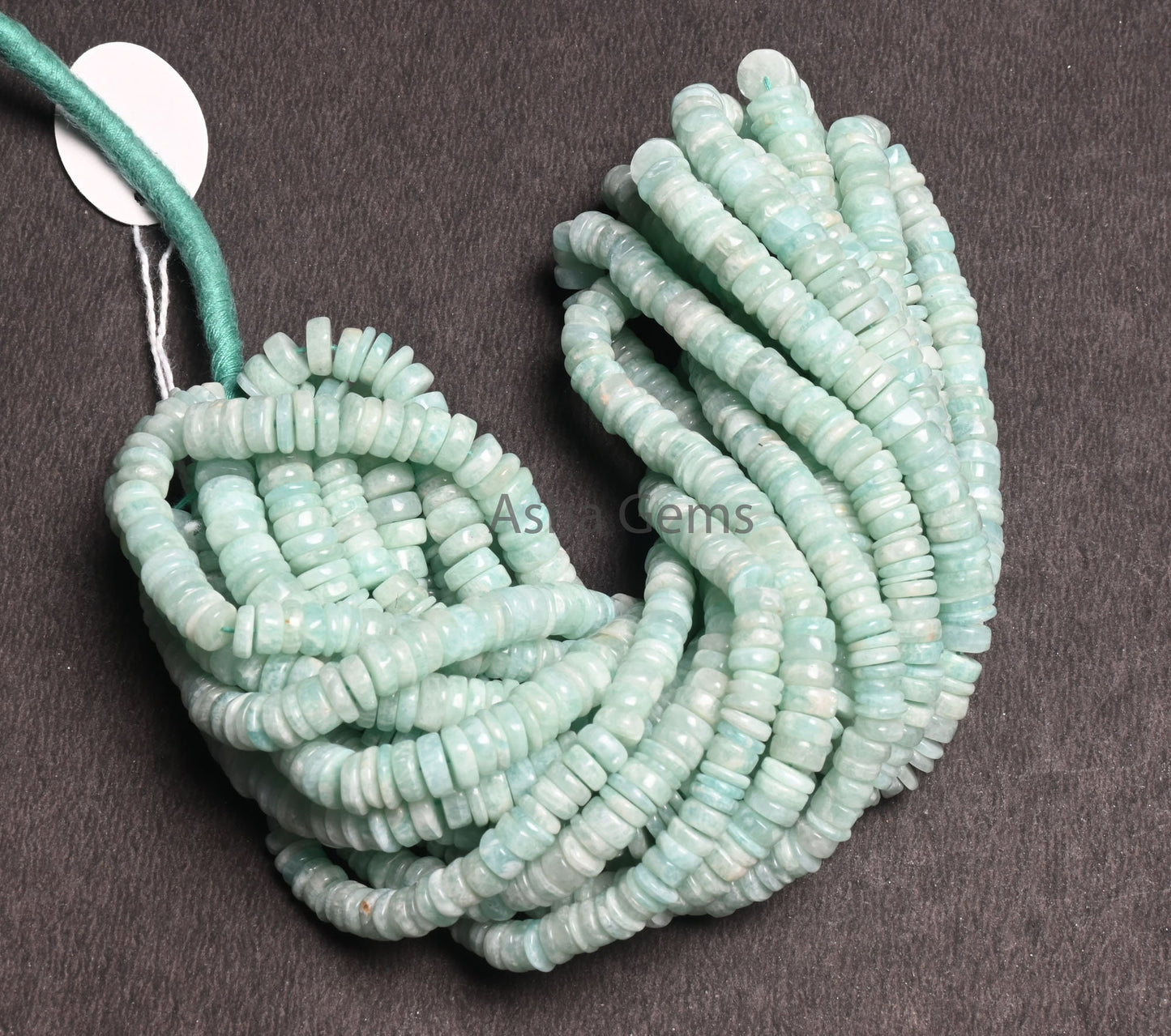 Beautiful Amazonite Smooth Heishi Tyre shape beads, Natural Blue Amazonite Flat Wheel Handmade Gemstone Amazonite Center Drill beads Jewelry