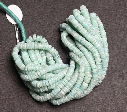 Beautiful Amazonite Smooth Heishi Tyre shape beads, Natural Blue Amazonite Flat Wheel Handmade Gemstone Amazonite Center Drill beads Jewelry