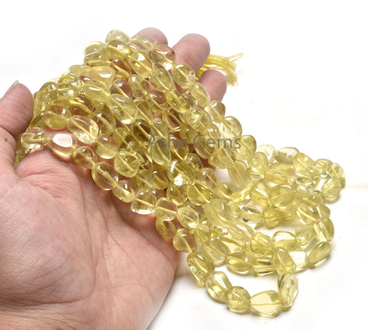 Natural Lemon Quartz smooth Nugget Gemstone Beads,16" Strand Fine Quality Lemon Plain Handmade Tumble Beads, Lemon Bead Jewelry Craft SALE