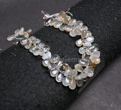 Rutile Quartz Smooth Pears Shape Gemstone Loose Beads,6x10-9x14 mm Natural Rutile Quartz Handmade Teardrop Side Drill Beads Jewelry Craft 9"