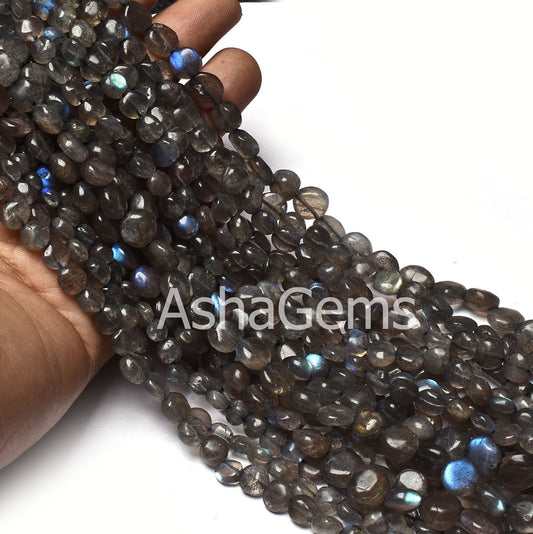 13"Strand Flashy Fire  Labradorite Gemstone Beads, Natural Blue Flash Labradorite Smooth Coin Shape Black Rainbow Beads Handmade Coin Beads,