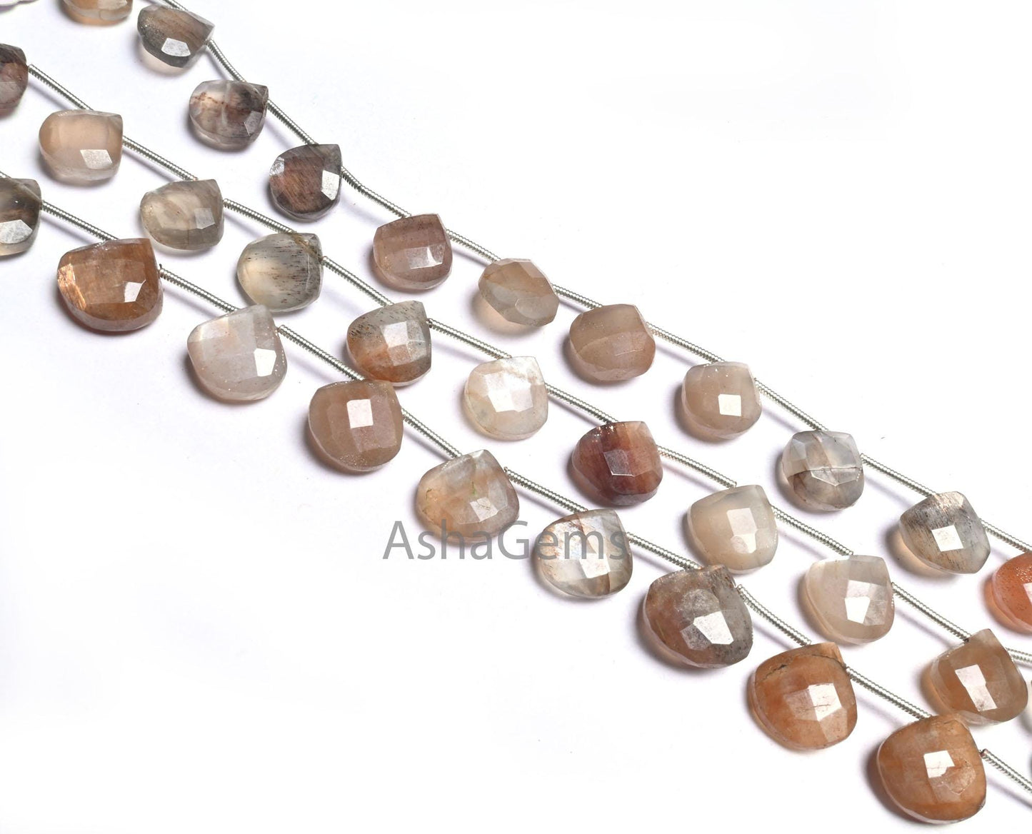 Shaded Grey Brown Moonstone Faceted Heart Gemstone Loose Beads,8" Bio Moonstone Heart Briolette Bead, Natural Moonstone Bead Jewelry makings (AG 18609)