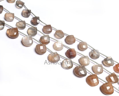 Shaded Grey Brown Moonstone Faceted Heart Gemstone Loose Beads,8" Bio Moonstone Heart Briolette Bead, Natural Moonstone Bead Jewelry makings (AG 18609)