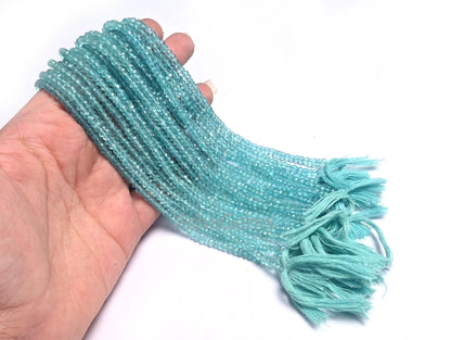 Beautiful Sky Blue Apatite Micro Cut Gemstone Beads, AAA Natural Apatite Faceted Rondelle Shape Apatite Beads Necklace Jewelry Making Crafts