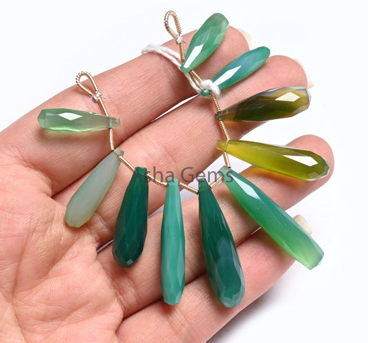 Beautiful Multi Green Onyx Fancy Long Pencil Drop faceted Beads, Both Side Loop Shaded Onyx Teardrop Briolette Gemstone Side Drill Bead SALE