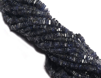 Natural Blue Iolite Smooth Flat Square Shape Gemstone Loose Beads,8/16"Strand Iolite Heishi Square Handmade Beads Jewelry Making Crafts SALE
