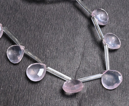 Natural Pink Rose Quartz Faceted Heart Shape Gemstone Beads,7"Strand Rose Quartz Heart Briolette beads, Rose Quartz Side Drill Beads Jewelry (AG 18654)