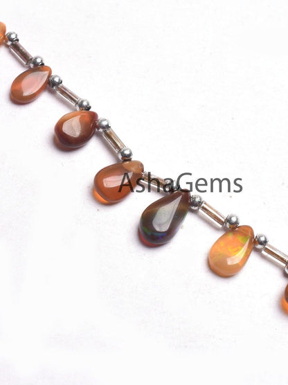 Shaded Brown-Yellow Ethiopian Opal Smooth Pear Beads,9"Strand Natural Welo Fire Ethiopian Opal Plain Teardrop Gemstone Bead Necklace Jewelry
