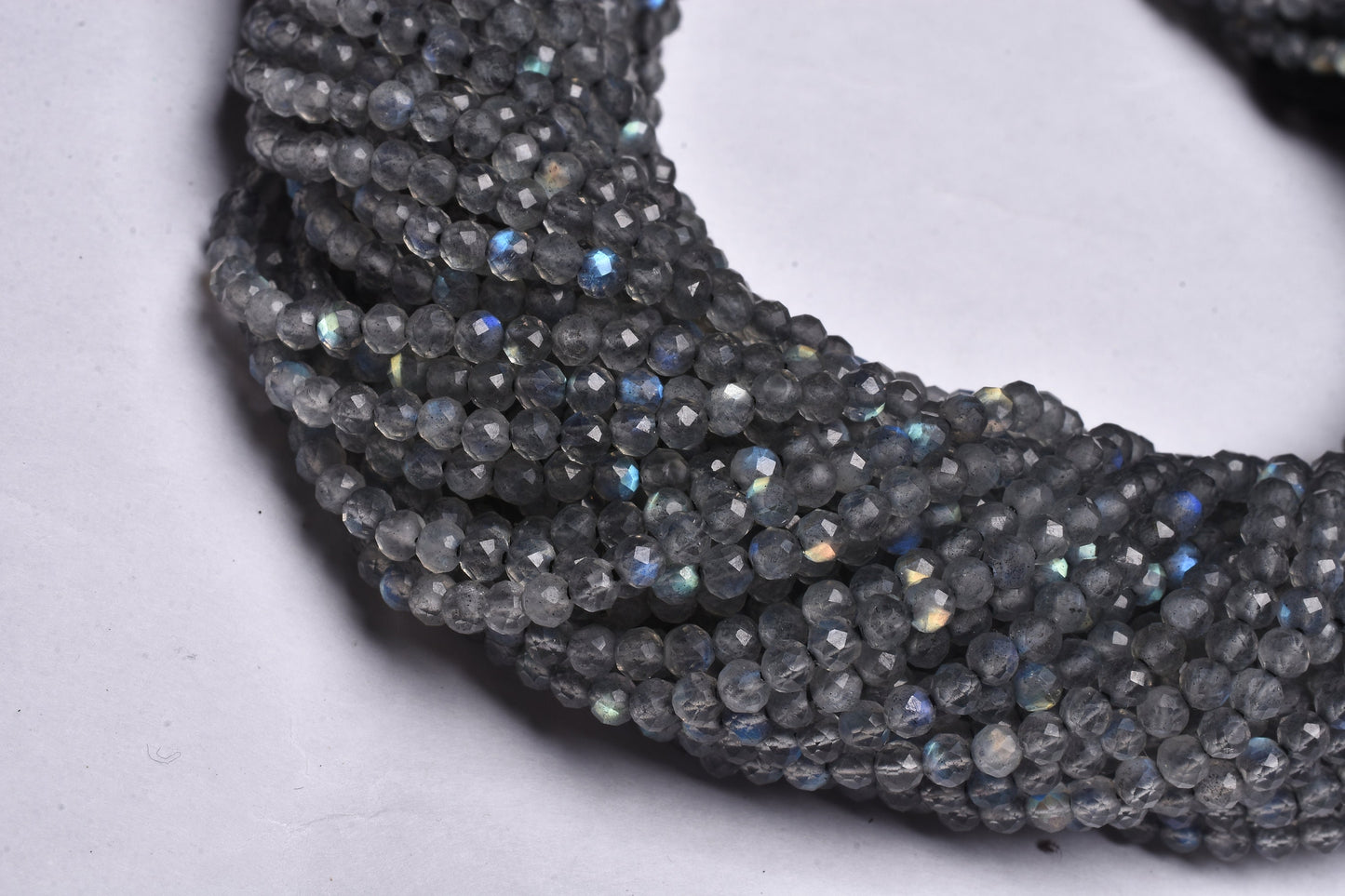 3 mm Labradorite Faceted Gemstone Beads, AAA Natural Blue Fire labradorite Rondelle Machine Cut Beads ,Black Rainbow Micro cut Beads Jewelry