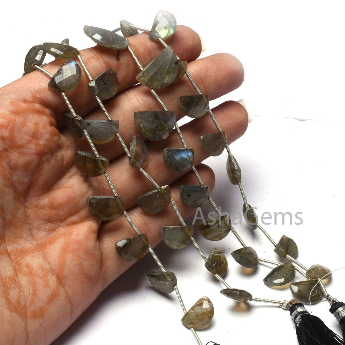 Multi Fire Labradorite Faceted D Shape Gemstone Beads, Black Rainbow Half Moon Fancy Side Drill Beads, Natural Labradorite BeadJewelry SALE