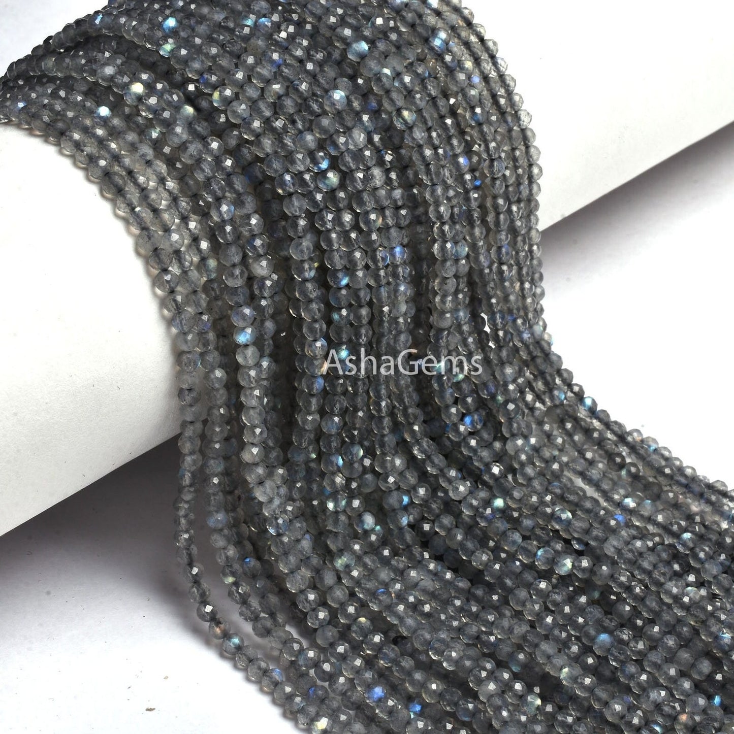 3 mm Labradorite Faceted Gemstone Beads, AAA Natural Blue Fire labradorite Rondelle Machine Cut Beads ,Black Rainbow Micro cut Beads Jewelry