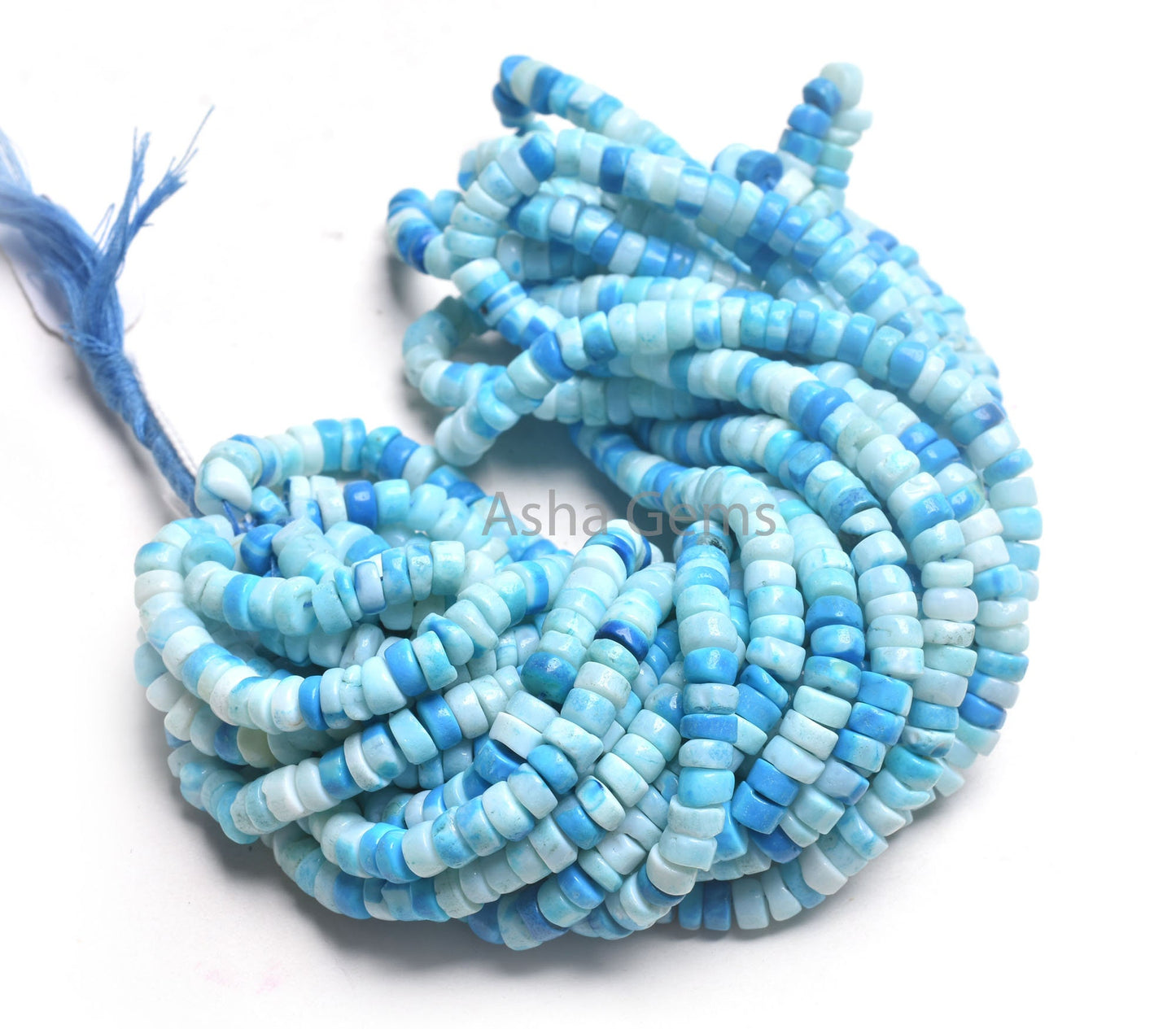 16" Strand Turquoise Color Blue Opal Smooth Tyre Beads, Shaded Blue Opal Plain Handmade Heishi Tyre Beads, Opal Wheel Gemstone Bead Jewelry
